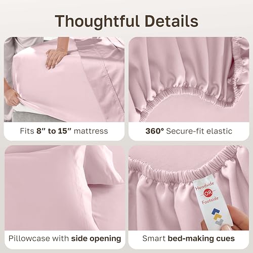 Image of California Design Den 5-Star Hotel-Quality Twin Bed Sheets Cotton, 100% Cotton Sheet Set - 600 Thread Count Sateen with Deep Pockets (Blush Pink)