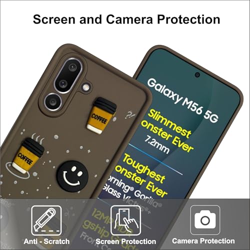 Image of SBMS Silicone Back Cover Case for Samsung Galaxy M56 5G / F56 5G | Cute Fun 3D Cartoon, Coffee Design Silicone Case | Camera Protection Bump | Shockproof Back Cover for Sam M56 5G (Coffe Mug Brown)