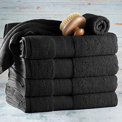 Image of Hearth & Harbor Bath Towels for Bathroom - 100% Ring Spun Cotton Luxury Bathroom Towels - Ultra Soft & Highly Absorbent, Bath Towels Set of 6 - Black