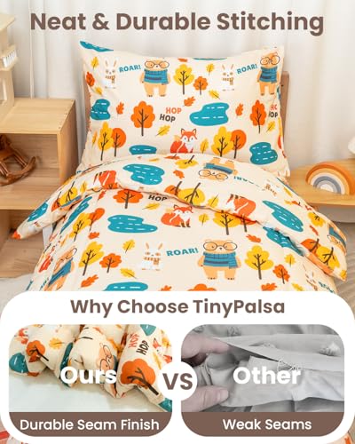 Image of 4-Piece Toddler Bedding Set, Toddler Bed Comforter Set for Boys & Girls | Includes Comforter, Fitted Sheet, Flat Sheet & Pillowcase, Woodlands Animals