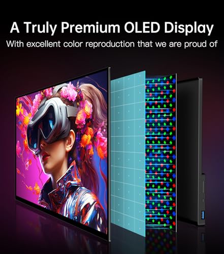Image of 14 inch 4K Portable Monitor OLED, Touch Screen Monitor UHD 3840X2400p 100% DCI-P3 100000:1, USB-C HDMI Travel Monitor with Kickstand & Sleeve for Laptop Mac PC