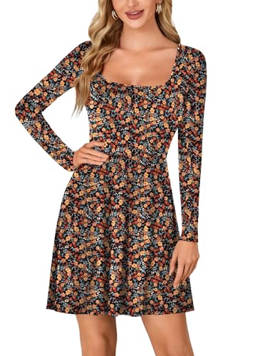 Image of LYANER Women's Long Sleeve Mini Dress Loose Casual Empire Waist Above Knee Length Dresses