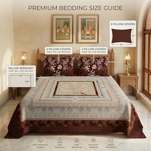 Image of BSB HOME 240 TC Cotton King Size Bedsheet, Premium Soft Double Bed Sheet, Breathable & Skin Friendly Bed Cover, Elegant Printed Bedsheet, Durable, 90 x 100 Inches (229 x 254 cm) - Deep Chestnut