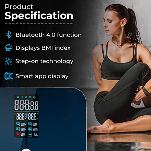 Image of Eagle Smart Bluetooth Weighing Scale for Body Weight with 200kg Capacity, BMI Digital Weighing Machine with Large LCD Display & 15 Body Composition Monitor Sync with Mobile App, Black