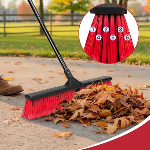 Image of 24 inch Push Broom with 63 inch Long Handle, Heavy Duty Broom for Floor Sweeping, Stiff Bristles Broom Brush for Workshop, Garage, Concrete, Patio and Deck