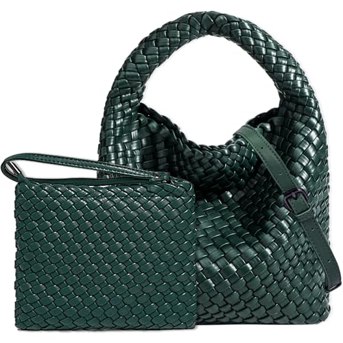 JINMANXUE Small Woven Bag for Women Cute Hobo Tote Handbag Mini Clutch Purse Vegan Leather Crossbody Shoulder Handmade Bags