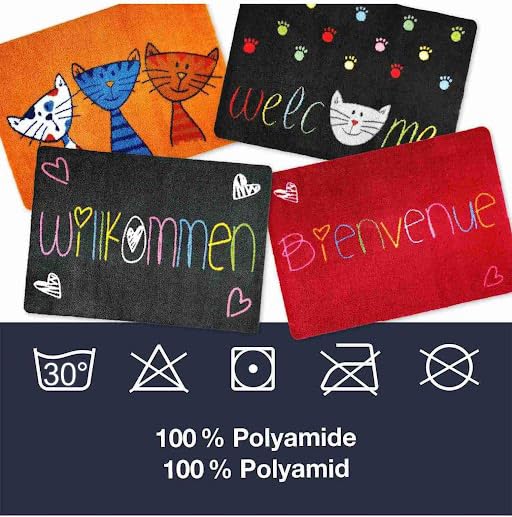 deco-mat Fußmatte Willkommen 40 x 60 cm Rot - rutschfeste, waschbare Fußmatte für Außen und Innen - Saugstarke Schmutzfangmatte für Eingangsbereich
