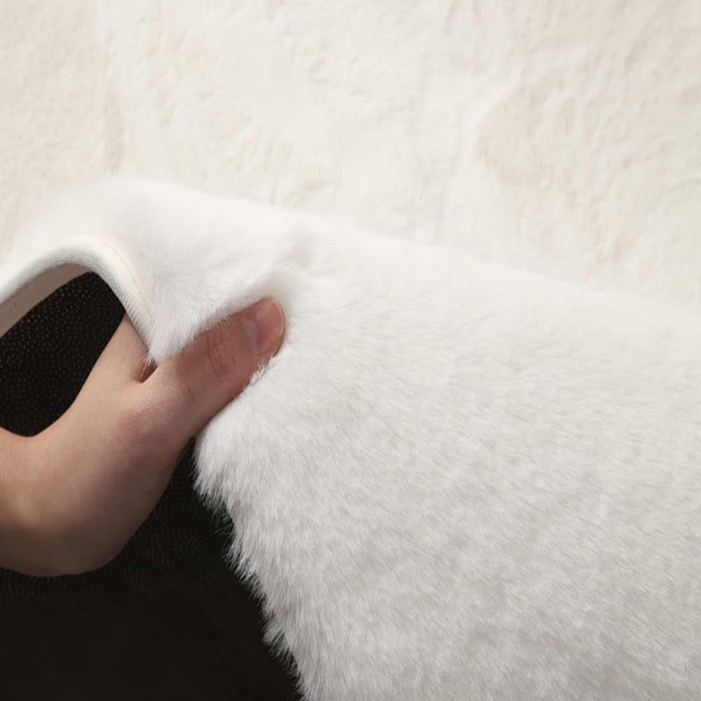 GueTTO Tappeto Finta Pelliccia Coniglio Pelo Corto Bianco Ultra Morbido Peluso Tappeto Pavimento Antiscivolo Fondo Pelle Lavabile per Salone Camera Arredamento Domestico Moderno,caffè,140 x 200 cm