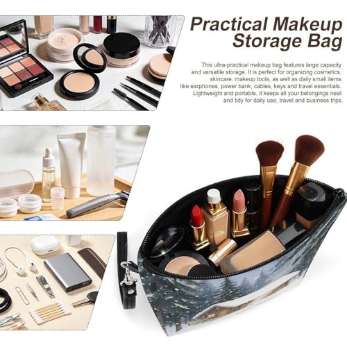 Bolsa de maquillaje con cremallera contra derrames, neceser de piel sintética seguro 4