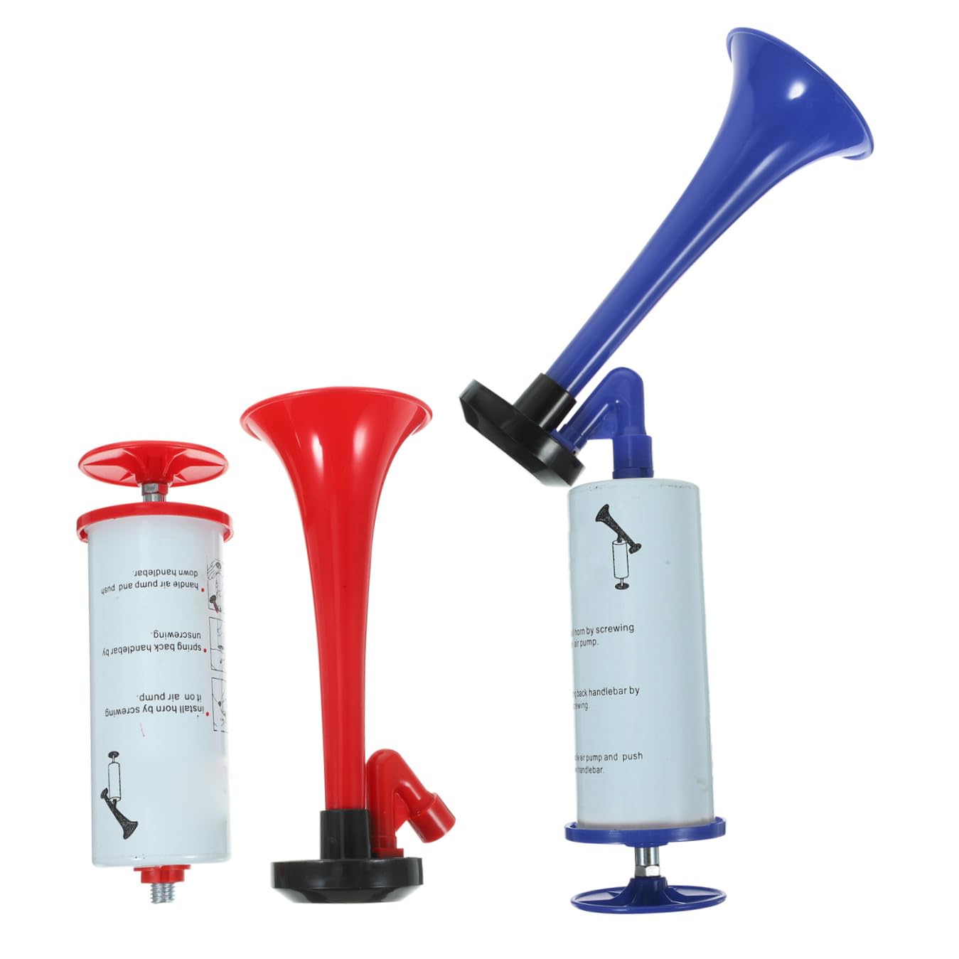 ORFOFE 2 Stück Handliches Air Horn Fan horn für Fußballfans Lautes Hand push Tröte Rote und Blaue Fanfare für Sportveranstaltungen Partys Jubel und Feierlichkeiten