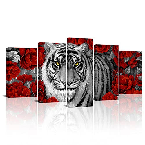 Kalormore Black and White Tiger Canvas Wall Art 5 Pieces