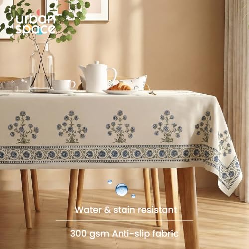 Image of Urban Space Sicilia Table Linen Collection - Premium Water & Stain Resistant Dining Table Cover for 4 Seater, Anti Skid Table Cloth for Center Table (Indigo Day, 4 Seater 52 inch x 72 inch)