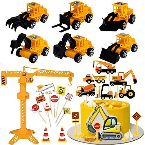 Ensemble de Décoration ​de Gâteau de Véhicule de Construction,29 PiècesToppers de Véhicule gâteau de Camion d'ingénierie Panneau de Signalisation,pour Enfants Gâteaux Toppers (A)