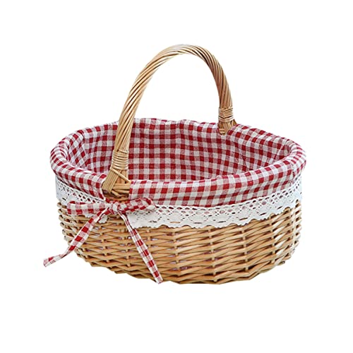 FOKFO Red Picnic Basket Wicker Storage Basket Linen Inner Basket for Storage Use Size S (Primary Color Red Plaid Fabric) Gift Basket