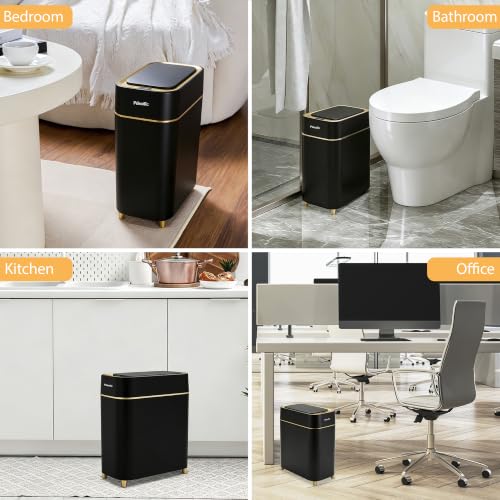 Image of Pukomc Motion Sensor Wastebasket,2.3 Gallon Bathroom Trash can with lid | Touchless Smart Plastic Slim Wastebasket,Quiet Close Waste Bin for Bathroom,Office,RV,Bedroom,Living Room