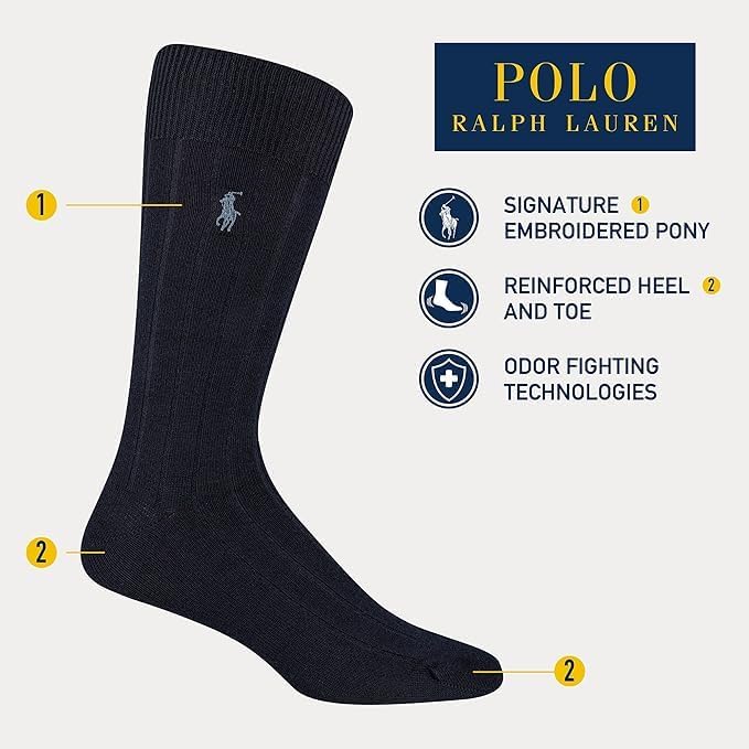 Polo Men's Mercerized Cotton Ribbed Over the Calf Sock 3 Pair Pack - Image 3