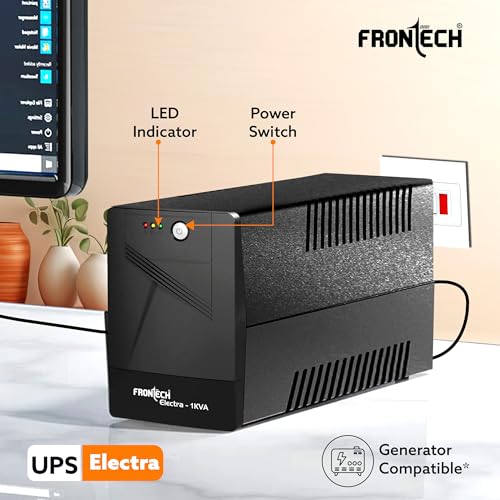 Image of FRONTECH UPS Electra Static Converter - 1KVA /600W | 12 /7Ah x 2 Lead Acid Batteries, Maintenance Free Battery, LED Indicator, Power Backup & Protection for Home /Office PC and Desktop, (2566 - Black)