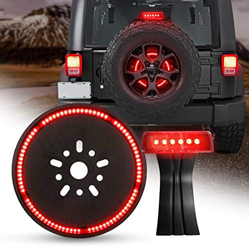 LED 3rd Third Brake Light+Spare Tire Brake Light Wheel Light Compatible with Wrangler JK Brake Tail Light Lamp Rear High Mount Stop Light