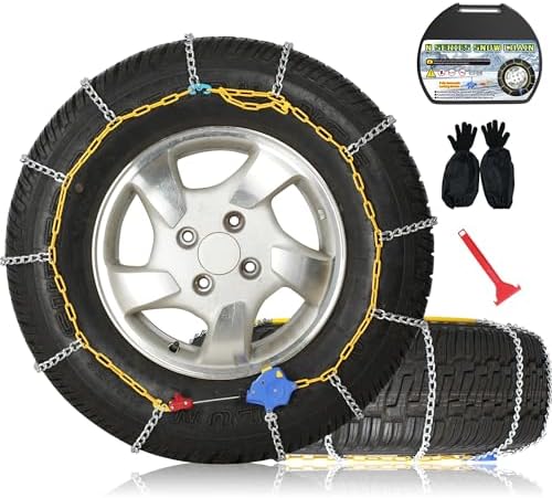 Auto Fixing Snow Chains, 2 x 12 mm, 30s Quick Installation of Tire Chains with Automatic Tensioner, Universal Emergency Tire Traction Chain for Cars, Pickups, and SUVs (HLN 130)