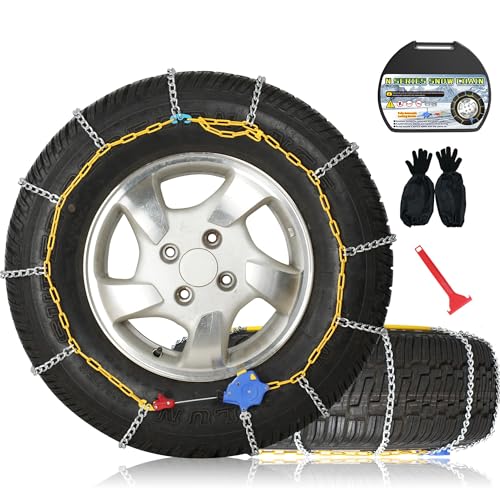 Auto Fixing Snow Chains, 2 x 12 mm, 30s Quick Installation of Tire Chains with Automatic Tensioner, Universal Emergency Tire Traction Chain for Cars, Pickups, and SUVs (HLN 130)