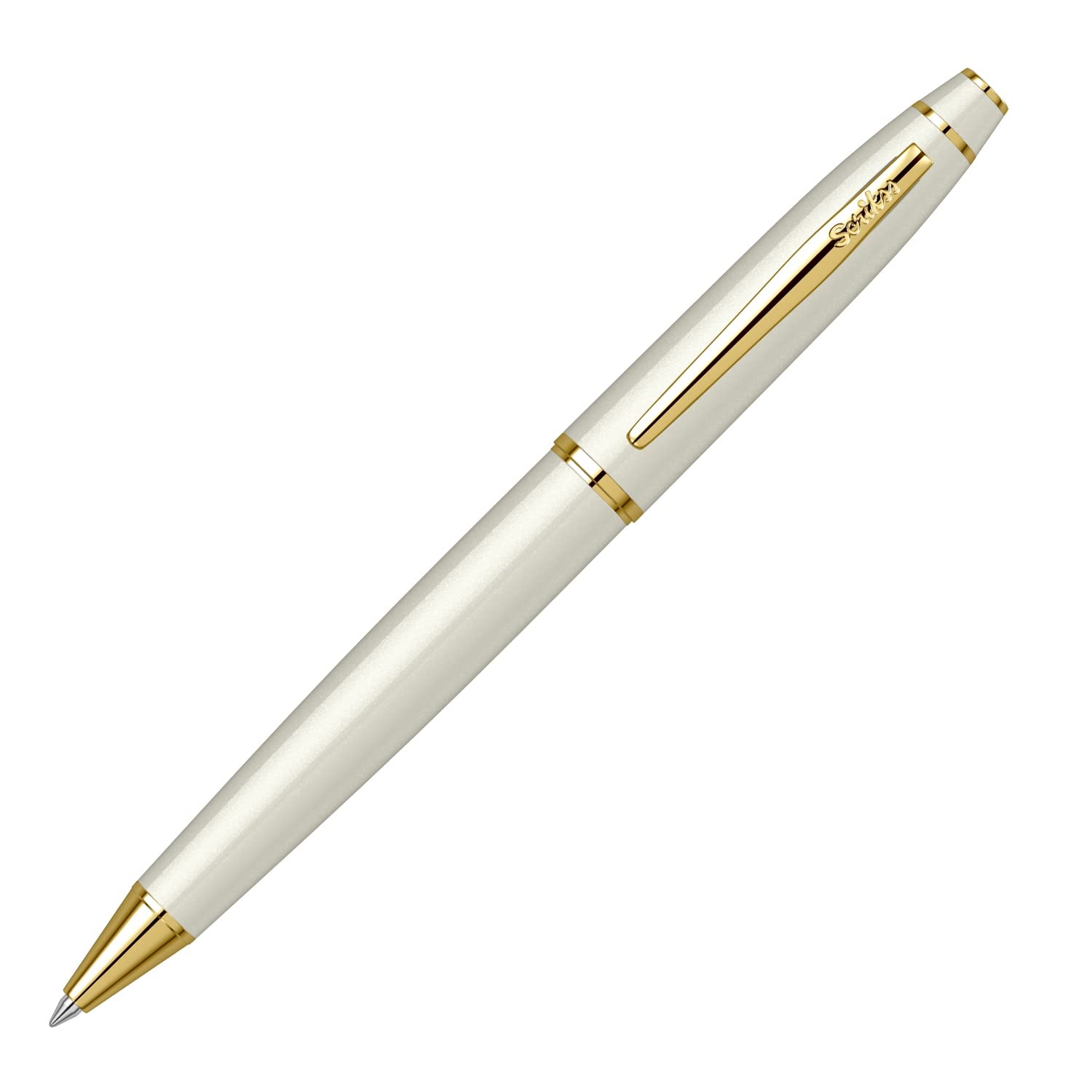 Scrikss Elegance – elegancki długopis Noble 35 perłowy biały złoty