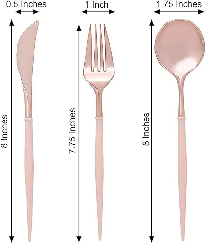 Miniatura 3 de Efavormart - Juego de cubiertos de plástico resistente de 8 pulgadas, color oro rosa, con mango de rubor, 24 unidades