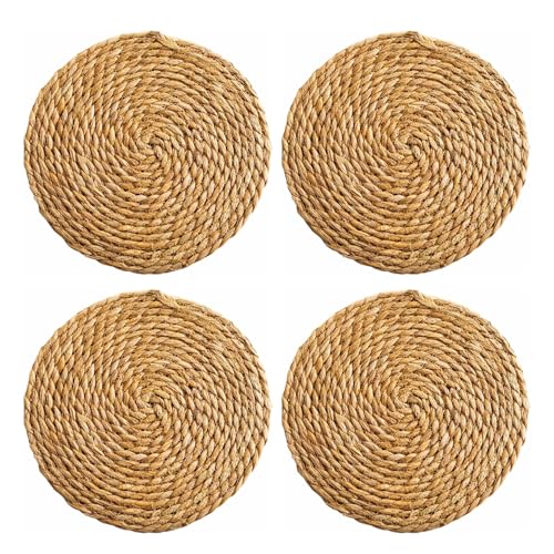 Lifup Salvamantel de Ratán Trenzado Juego de 4 Manteles Individuales Redondos de Mimbre Césped 30 x 30 cm