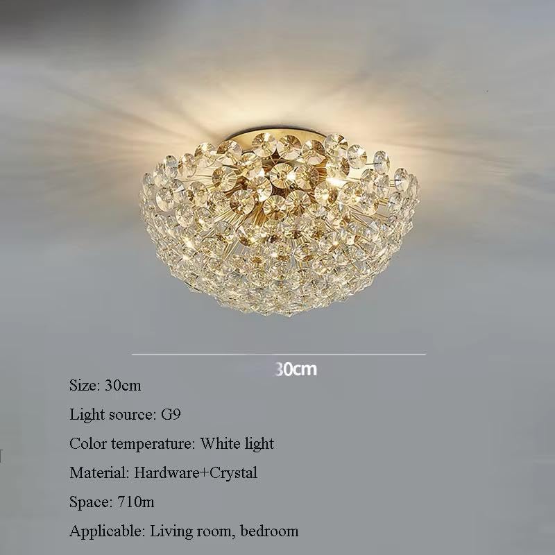 Image of Crystal Ceiling Light, Gold Finish, Flush Mount, Modern Luxury Chandelier for Bedroom Living Room (Elara)