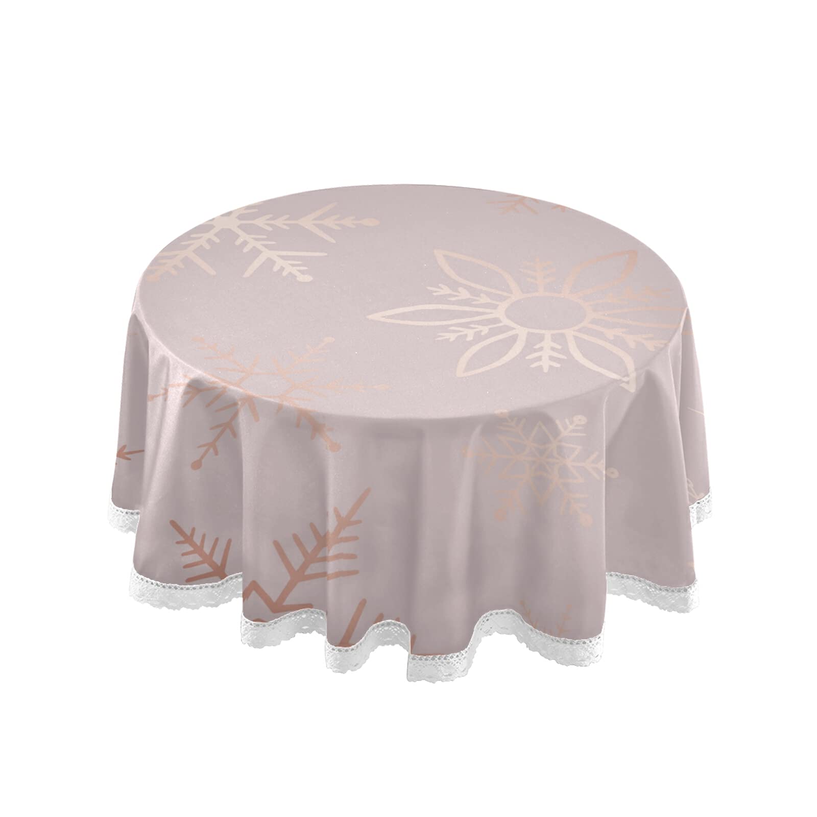Christmas Round Tablecloth 60 Inch Rose Gold Glitter Snowflake Table Cloth Decorative Fabric Table Cover for Dining Table, Buffet Parties and Camping