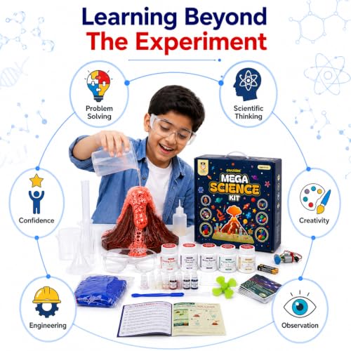 Image of Mega Science Kit with 200+ Hands-On School Experiments | NEP Inspired STEM Learning Gift Kit with Volcano, Crystal, Slime, Circuits Birthday Gift for Boys & Girls | Age 4-16 Years