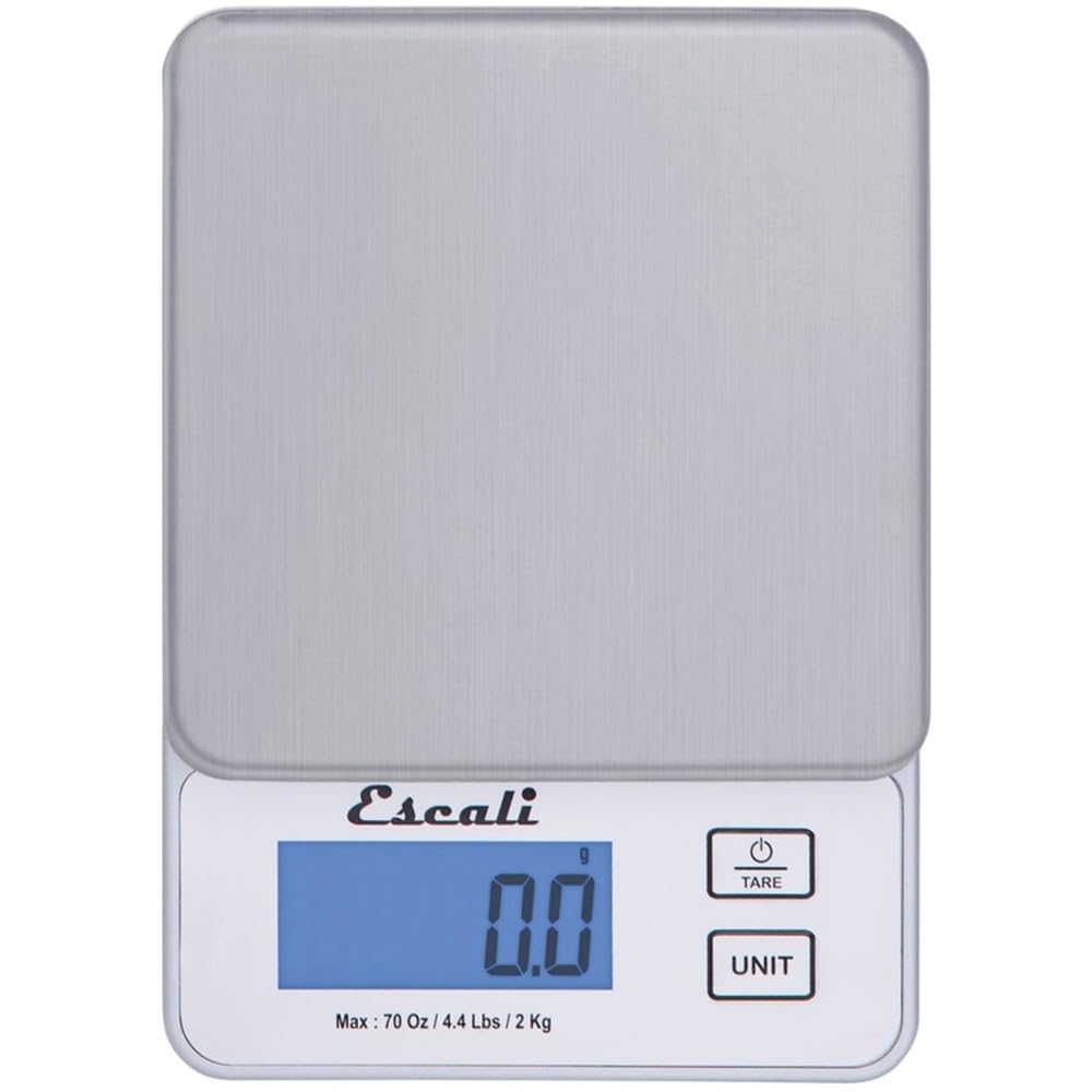 Escali Vera PR2000S Báscula compacta de alta precisión para cocina/panadería/hierbas, mide ingredientes líquidos y secos, pantalla digital LCD, capacidad de 2 kg, plata