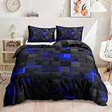 Nttopship Geometric Blue Black Duvet Cover Queen Size,Light Honeycomb 3PCS Bedding Set for Kids and Adults,Modern Cover Set Geometry Decor,Microfiber Lightweight 1 Duvet Cover and 2 Pillowcases