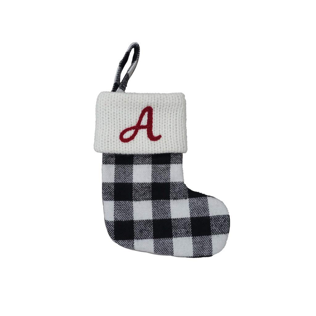 St. Nicholas Square Black and White Plaid Checkered Mini 7-inches Christmas Stocking (Letter A)