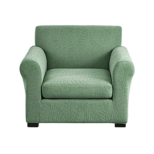 NILUOH 2 Piece Chair Covers Stretch Chair Slipcovers with Arms Jacquard Armchair Covers Sofa Couch Cover Thick Anti Slip Furniture Protector for Living Room Pet Dog Machine Washable Small Green