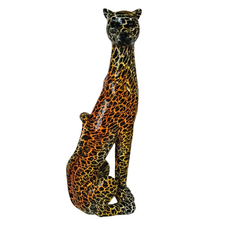 WGGHDFA Cheetah Statue Home Decor Leopard Sculpture Resin Sitting Cheetah Figurine Desktop Table Top Ornament Decoration for Home Office (Orange2)