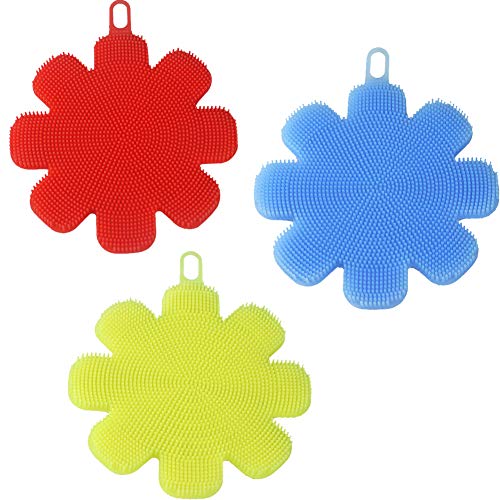 Emoly Silicone Sponge Dish Washing Kitchen Gadgets Brush Accessories (3 Pack) - Food Grade Reusable Sponges for Dishes? Heat Resistant and Without Bpa?Double Sided Silicon Brush - 3 Colors