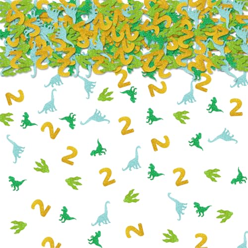 Image of 100pcs Dinosaur 2nd Birthday Confetti, Dino Two Table Confetti, Jungle Animal Paper Scatters for 2nd Anniversary Party Table Decoration