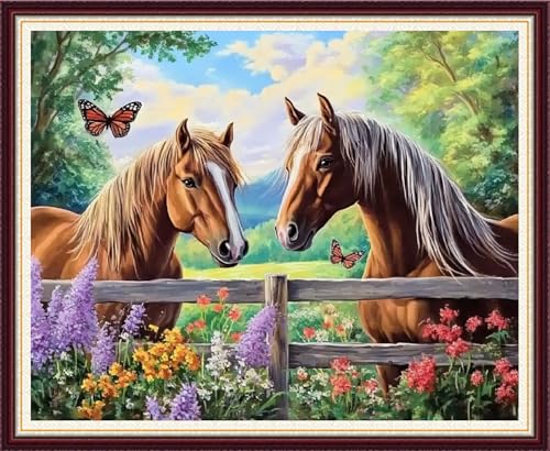 Image of Foxnyart Stamped Cross Stitch Kits Full Range of Embroidery Needlework Starter Kits for Beginners Adults 11CT Embroidery Patterns Art Crafts DIY Needlepoint Kit-Couple Scenery 16x20 inchs