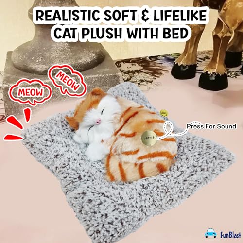 Image of FunBlast Cute Sleeping Cat Plush Toy with Meow Sound, Gift for Kids, Toy Accessories for Car Dashboard (Orange+Brown)