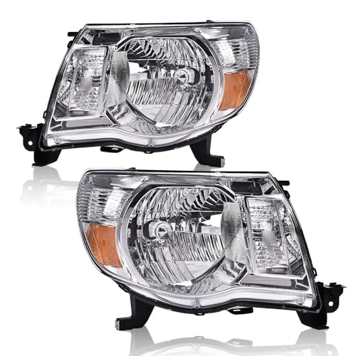 Image of GRAND ORANGE Headlights Assembly Fit Toyota Tacoma 2005 2006 2007 2008 2009 2010 2011 8111004163, TO2503157, 8115004163, TO2502157 Bumper Headlamp Clear lens Chrome Housing Amber Reflector