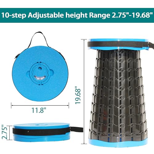 Image of ALEVMOOM Upgraded XXL 50 Portable Collapsible Stool with Cushion,Telescoping Folding Stool for Adults,Yet More Sturdy Camping Stool with Load Capacity 1000lbs,for Outdoor Garden Hiking BBQ Blue