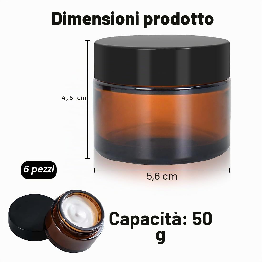 Aililong Confezione da 6 Barattoli per Crema, 50 ml, in Vetro Ambra e Trasparente, per Cosmetici, Lozioni, Unguenti, Oli Essenziali, Mini Candele