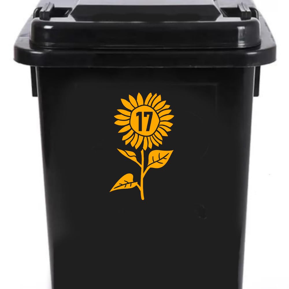 Pack of 4 Cute Sunflower Wheelie Bin Stickers - Recycling Box Stick On Numbers - Wheelie Bin Stickers Decorative - Sunflower Gifts - Easy to Apply (Golden Yellow)