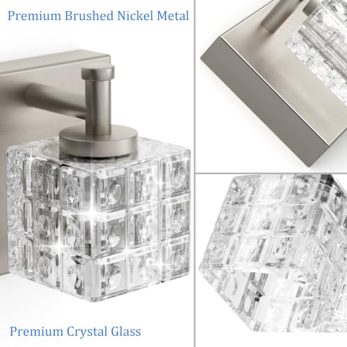 Image of Ralbay Brushed Nickel Bathroom Vanity Light 3 Light Modern Crystal Bathroom Lighting Fixtures Over Mirror