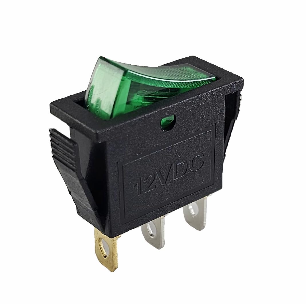 Car Toggle Rocker Switch 12V 16A 3 Pin Illuminated Green