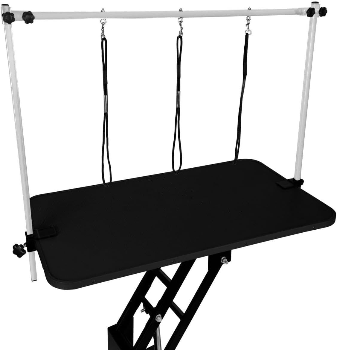 Tavolo Idraulico Toelettatura Cani - Altezza 55-101 cm, Capacità 180 kg, Nero - Piano Nero, Antiscivolo 106x61 cm, Acciaio Nero, Piedini Livellanti, 3 Guinzagli