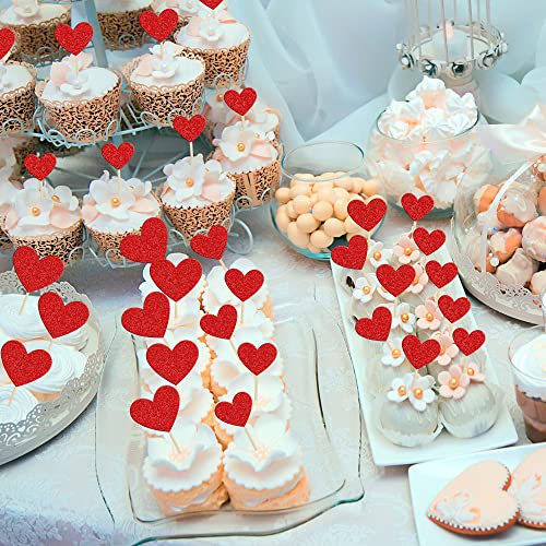 Gyufise UKZN0555-R 30Pcs Heart Cupcake Toppers Red Glitter Sweet Love Heart Cupcake Pick Decorations Valentine'S Day Cake Decorations For Wedding Engagement Bridal Shower Birthday Party Cake Decorations Supplies thumb #5