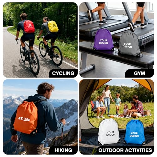 Image of Custom Drawstring Bags 100 /200 Pcs Personalized Bulk with Logo Text, Customizable Drawstring Backpack Draw String Back Bag for Gift Gym, Sports, Travel, Events Activities, Promotional Items