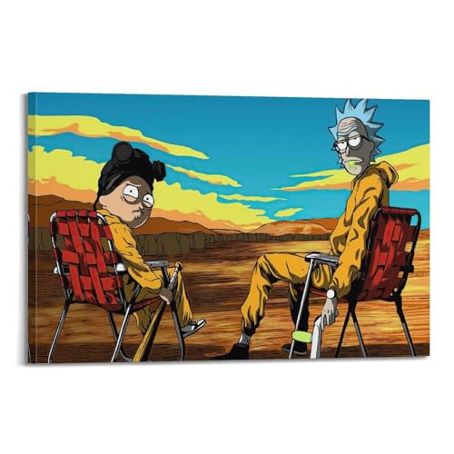 PLOMSYXRTW Póster artístico de Rick And Morty con 4 pósteres decorativos para pared, lienzo e impresión artística moderna para decoración de dormitorio familiar, 20 x 30 cm