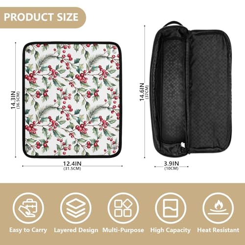 Bolsa de viaje para herramientas de cabello resistente al calor Red Berries Holly Leaves Pine Marble miniatura 4
